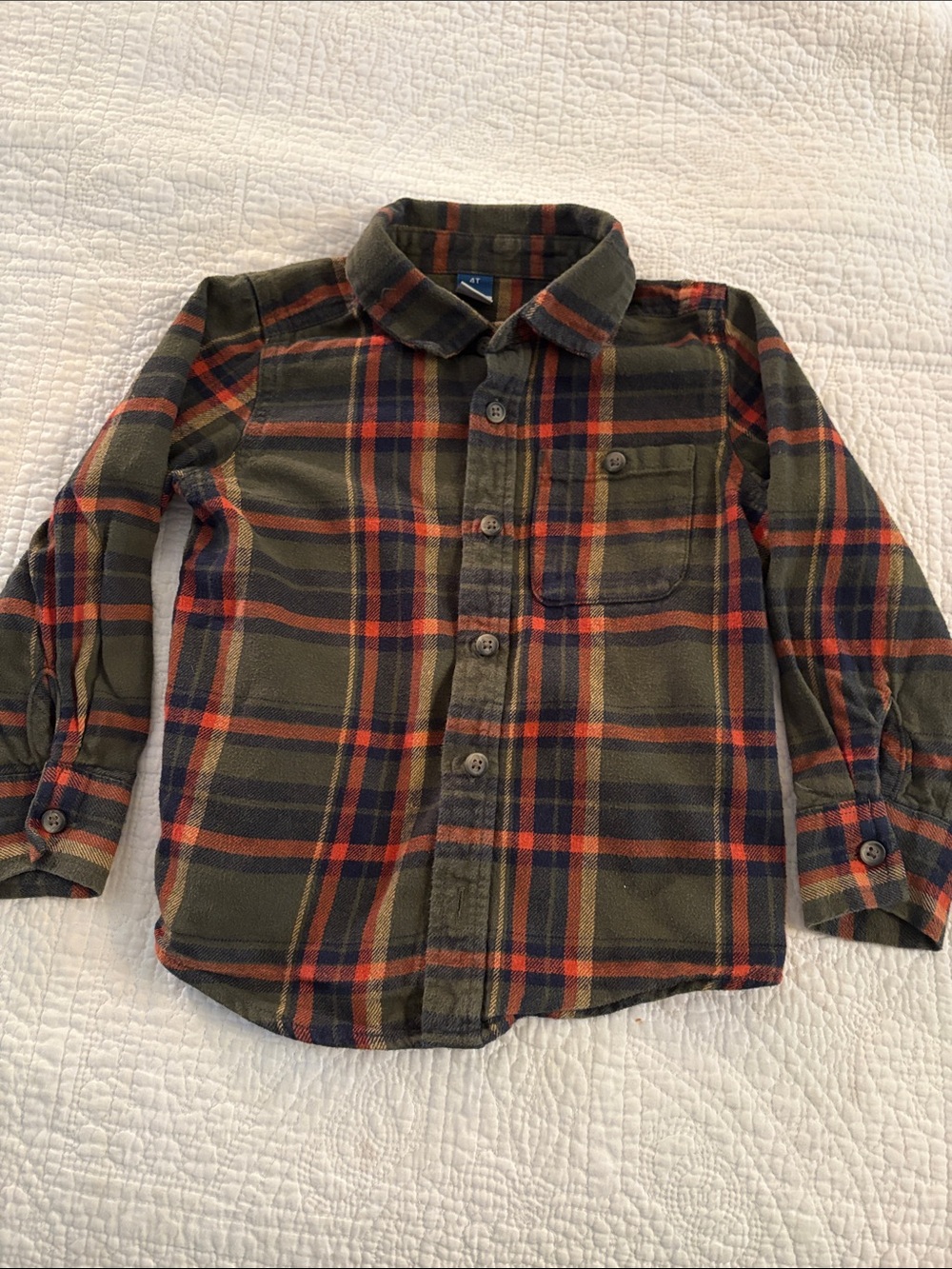 Old Navy Olive Green Plaid Button-Down Shirt with Red & Navy